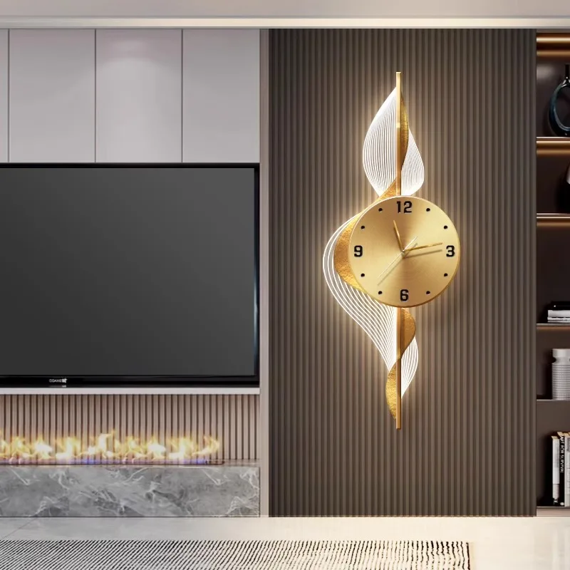 

Cross-border clock high-end sense wall hanging creative living room clock TV background Geshan light luxury led luminous light p