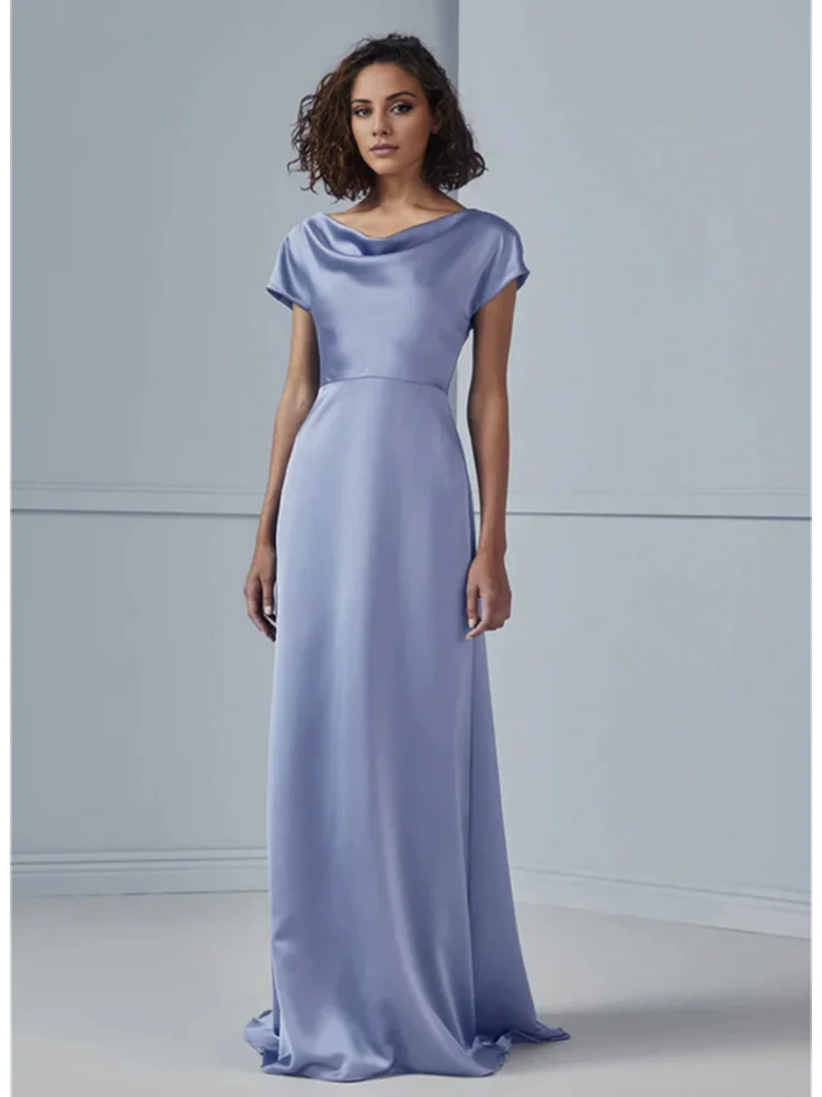 

Minimalist Luxury Satin Graduation Dresses Short Sleeve Floor Length Women's Formal Evening Gowns Elegant Birthday Wedding Dress