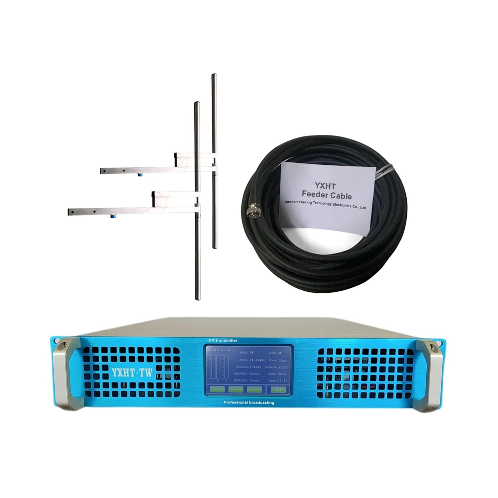 YXHT-TW 1.2KW Wireless FM Broadcast Transmitter Touch Screen + 2-Bay Antenna + 25 Meters 7/8