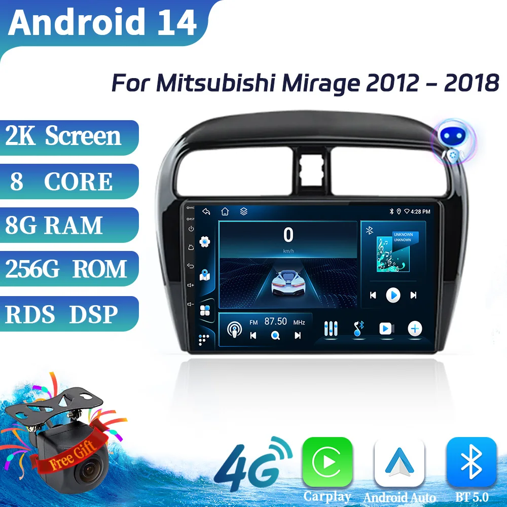 

For Mitsubishi Mirage 2012-2018 Car Radio Multimedia Video Player Navigation 4G GPS Android 14 Bluetooth Carplay Touch Screen