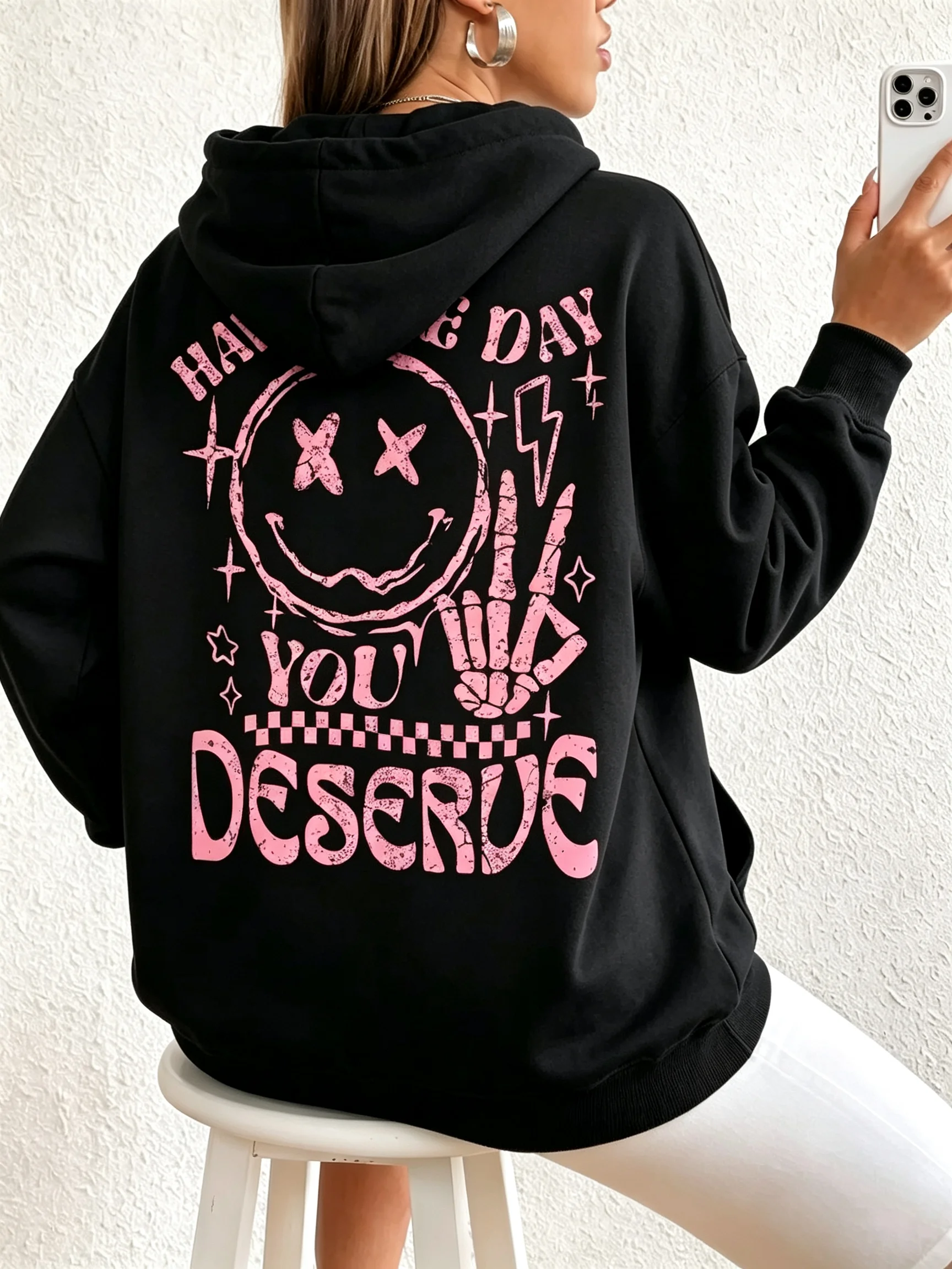 The day you've been longing for. Letter pattern. Women's T-shirt. Sports hooded sweater. Trendy. Large size. Casual. hoodie