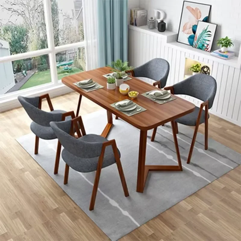 &Modern Dining Table Set 4 Chairs Wood Kitchen Furniture Hotel Restaurant Home Decor