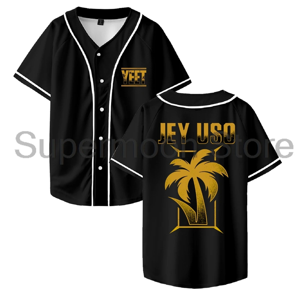 

Jey Uso Yeet Golden Logo Baseball Jersey Tops V-Neck Short Sleeve Button-up Shirts Women Men Streetwear Tee