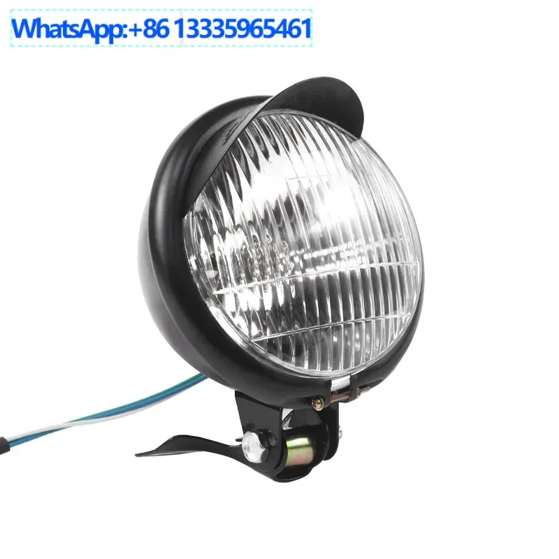 

4PCS retro motorcycle modified metal headlights headlights metal black headlights far and near LED round lights