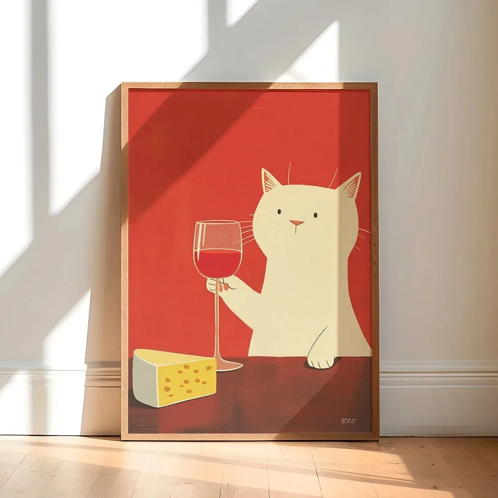 Funny Japanese Sushi Cat Wall Art Canvas Painting Wine Martini Cheese Posters Coffee Croissant Living Room