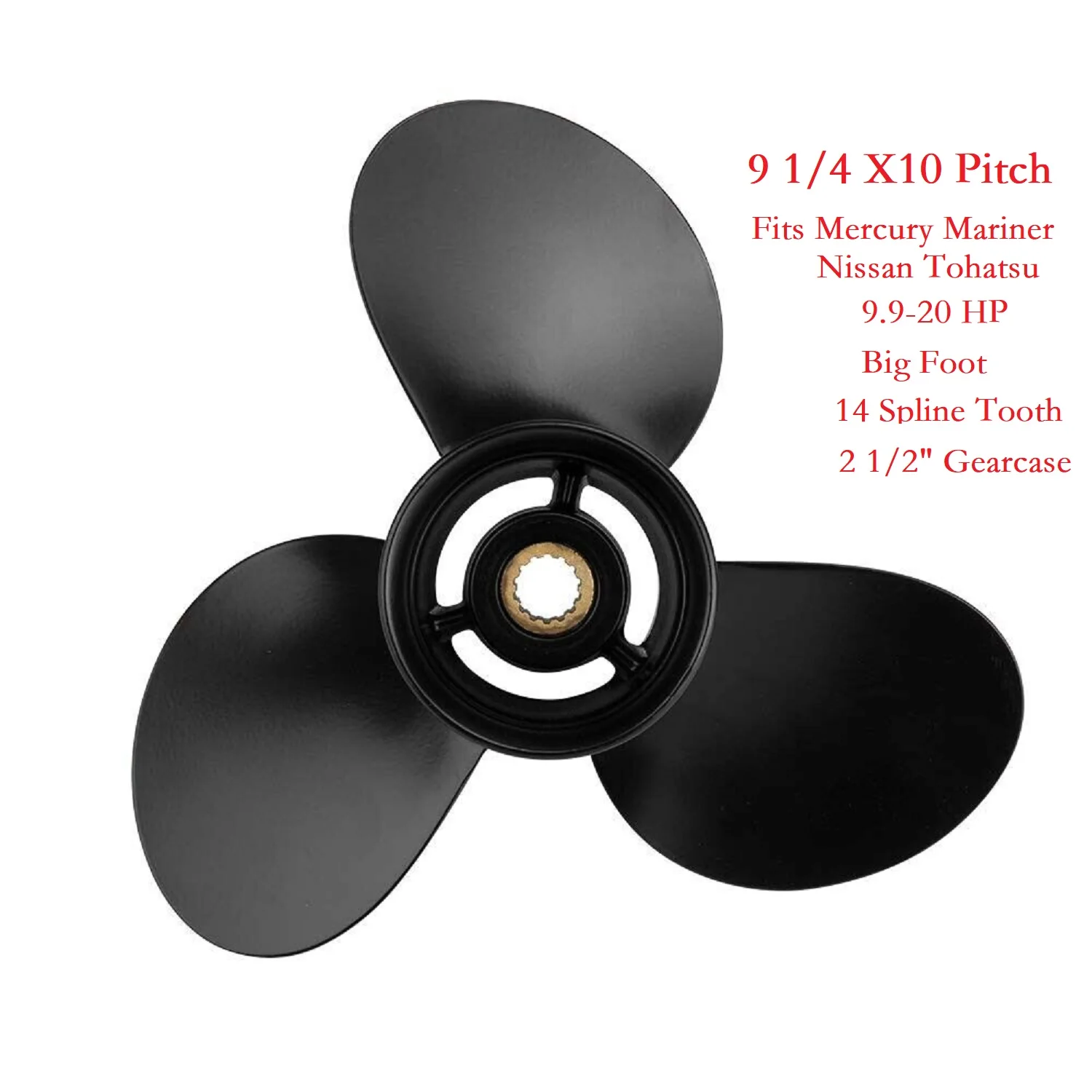 Aluminium Propeller for Tohatsu Outboard 9.9 12 15 18 20 HP Boat Motor Engine Parts Marine 3 Blade Prop 9.25x10 14 Spline Tooth