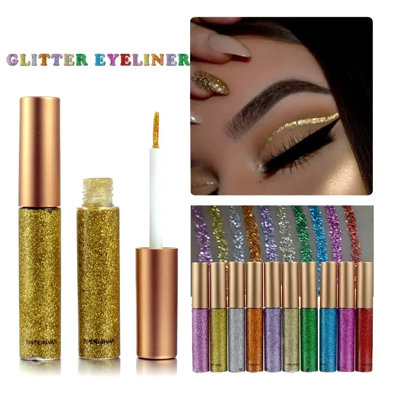 10 Colors Liquid Glitter Eyeliner, Metallic Shimmer Glitter Eyeshadow, Long Lasting Waterproof Shimmer Sparkling Eyeliner-10pcs