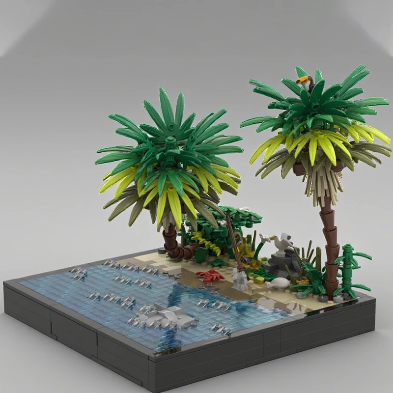 

634 шт. MOC тропический берег левое расширение строительные блоки DIY образовательные сборные игрушки подарок для любителей пляжной сцены