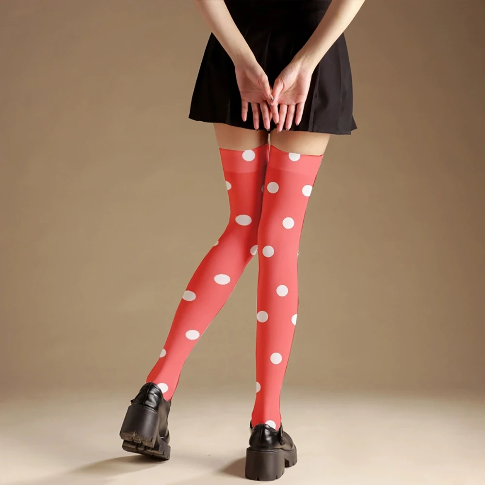 2026 Anime Red Spot Printed Thin Spring/Summer Women's Cute COS Long Socks