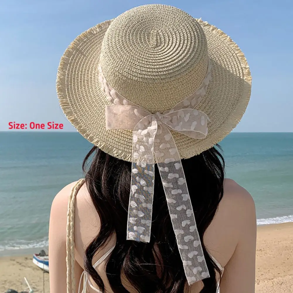 Fashion Large Brim Wide Brim Summer Sun Hat Lace Bowknot Anti UV Sunshade Cap Breathable Adjustable Straw Hat Outdoor