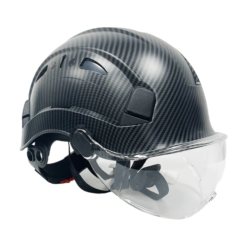 Casco de seguridad con patrón de fibra de carbono, visera con gafas, trabajo Industrial, construcción, sombreros duros, CE EN397, ABS, gorras para ingeniero