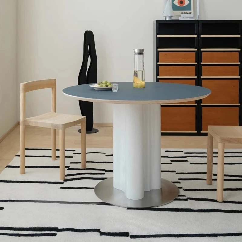 Runhu Round Table | Nordic retro design, gentle collision of stainless steel and cream color, small apartment expansion |