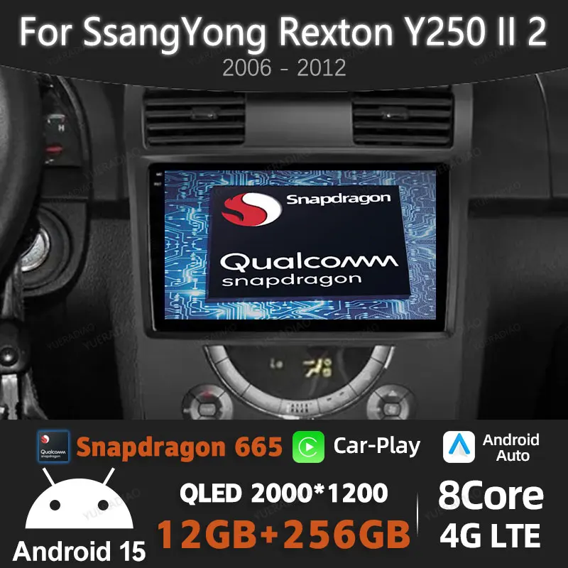

Android 15 Car Radio For SsangYong Rexton Y250 II 2 2006 - 2012 BT Qualcomm 4G LTE 5G WIFI Head Unit GPS NAVI 2DIN QLED Video