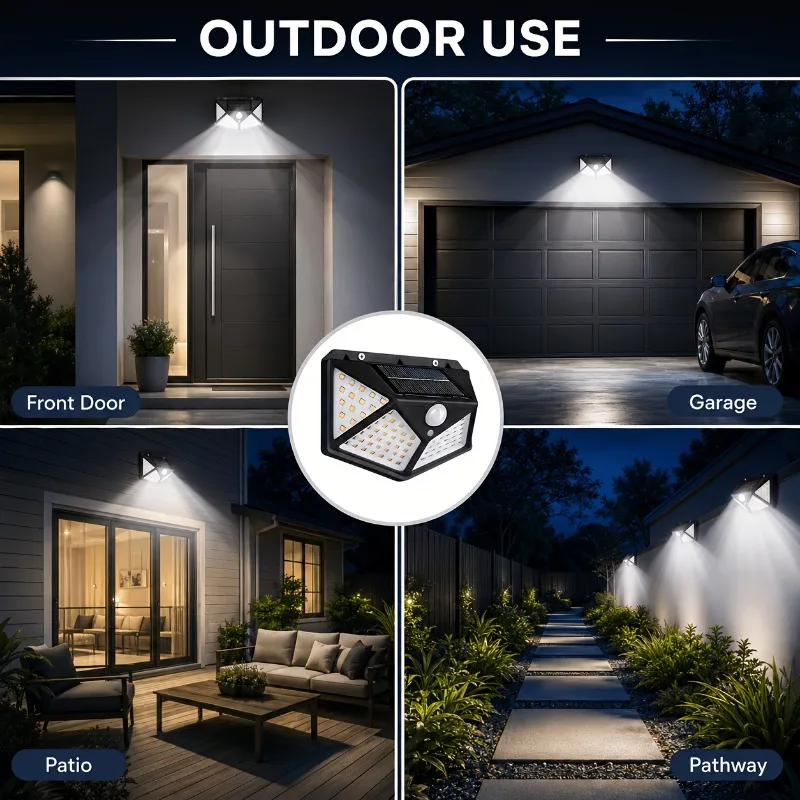 Solar Lights Outdoor 100 LED 3 Mode Solar Security Lights Motion Sensor Lights Wireless Solar Powered for Garden Patio Garage