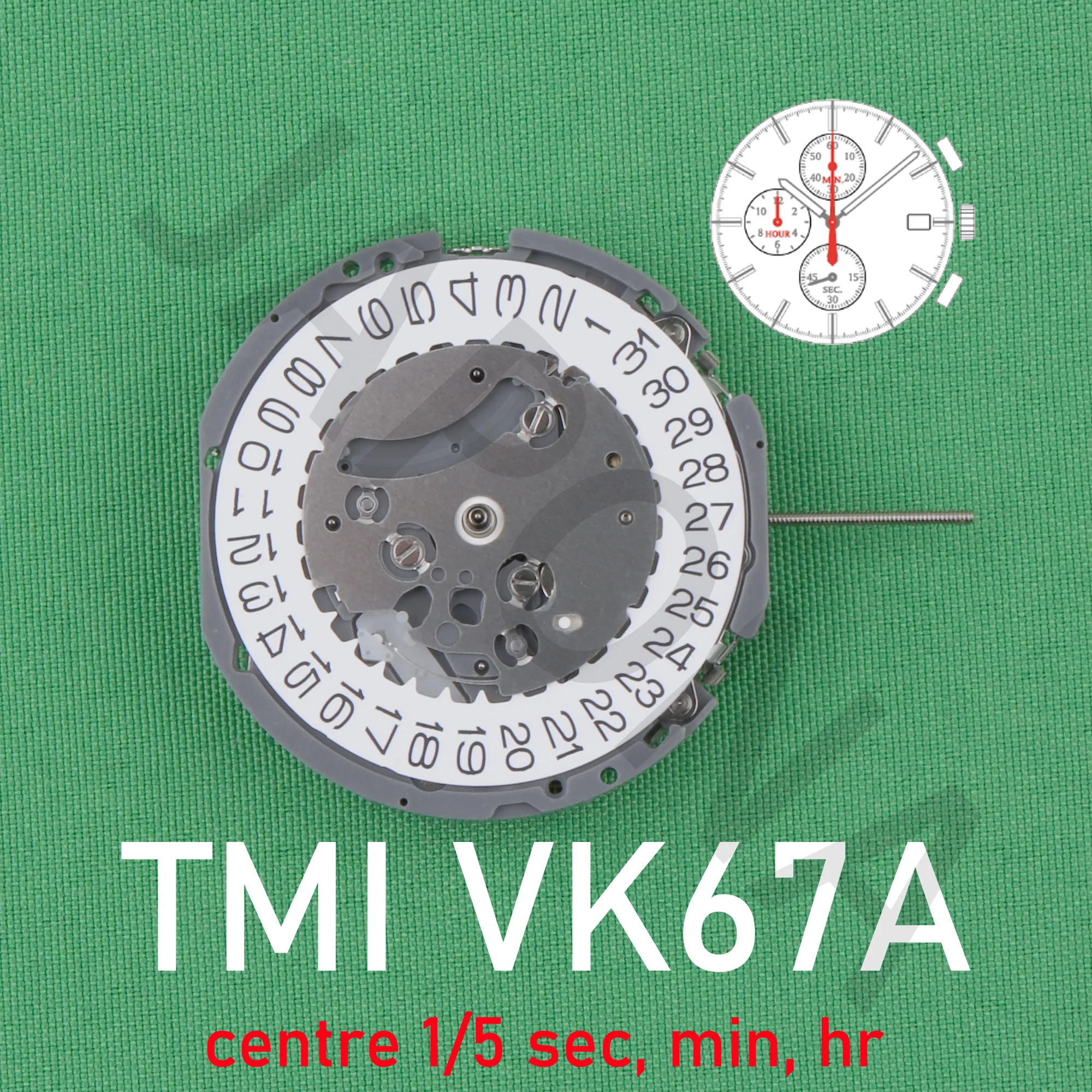 VK67 movement Japanese TMI VK67A-3 movement Chrono (centre 1/5 sec, min, hr) Precise timing quartz movement