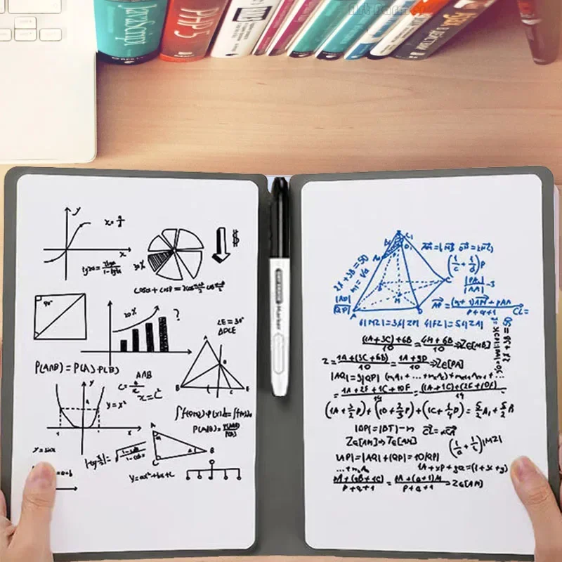 دفتر أبيض محمول A5 قابل لإعادة الاستخدام ، مذكرة جلدية ، قلم سبورة أبيض مجاني ، مسح قماش ، مخطط أسبوعي ، دفاتر مكتب ، محمول ، أنيق