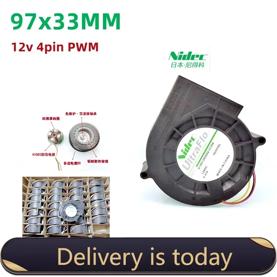 

97X97X33MM 9733 Air-Blower Dual Ball Bearing 12V 0.47A NIDEC G10D12BS8AZ-57Z99 Turbine Centrifugal Blower Fan 4Wires PWM