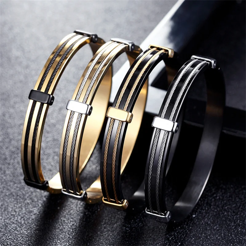 Classic Titanium Steel Bracelet Black Gold Silver Four Color Wire Rope Bracelets & Bangles Fashion Men Bracelet Trend Jewelry