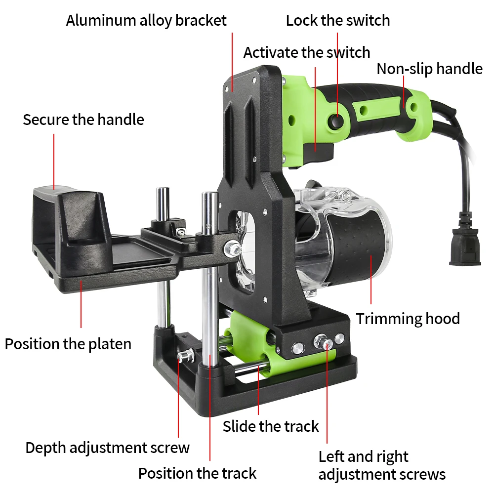 Imagem -02 - Allsome Woodworking Slotting Machine Bracket Madeira Aparar Máquina Suporte Alumínio Liga Madeira Trimmer Router Suporte em 1