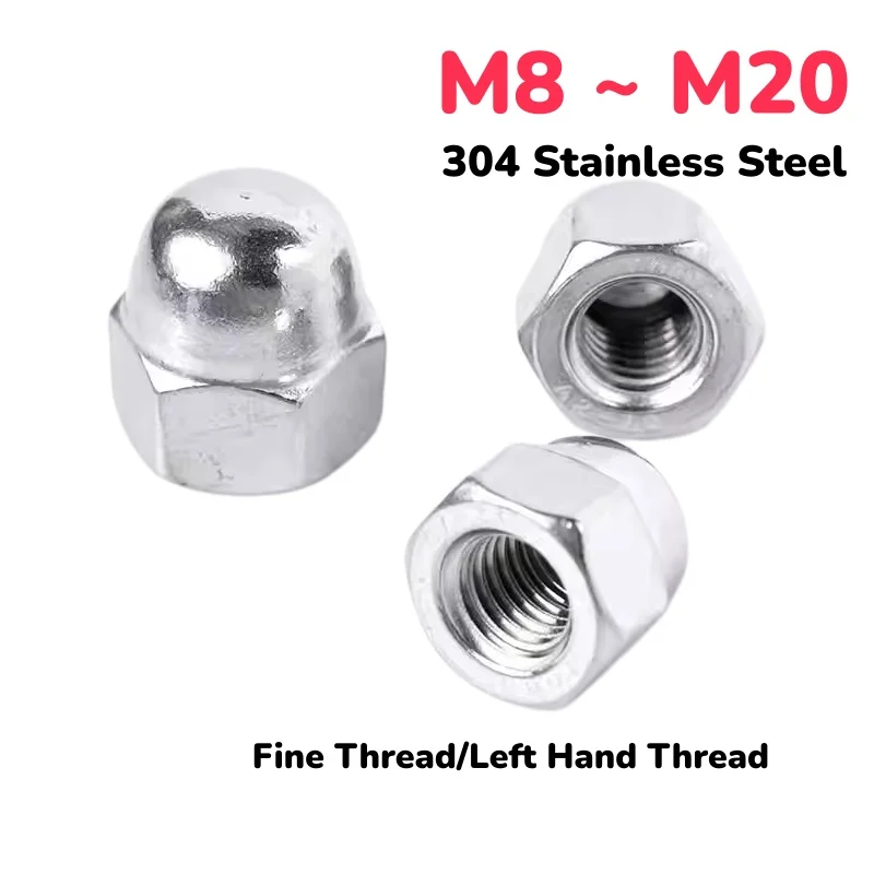 304 Stainless Steel M8 ~ M20 Fine Thread/Left Hand Thread Hex Cap Nut Acorn Nuts Decorative Cover Dome Cap Nuts