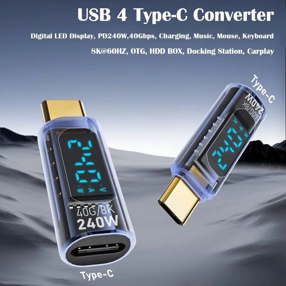 New USB 4 Type-C Adapter PD 240W Type C Converter Full Function 8K60HZ 40Gbps USB C Extension Digital Display Power Meter Tester