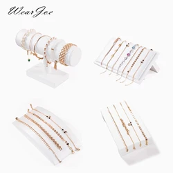 Soporte de exhibición de joyería de cuero PU blanco, estante de barra en T, cadena de joyería de mano, tobillera, estante organizador de almacenamiento