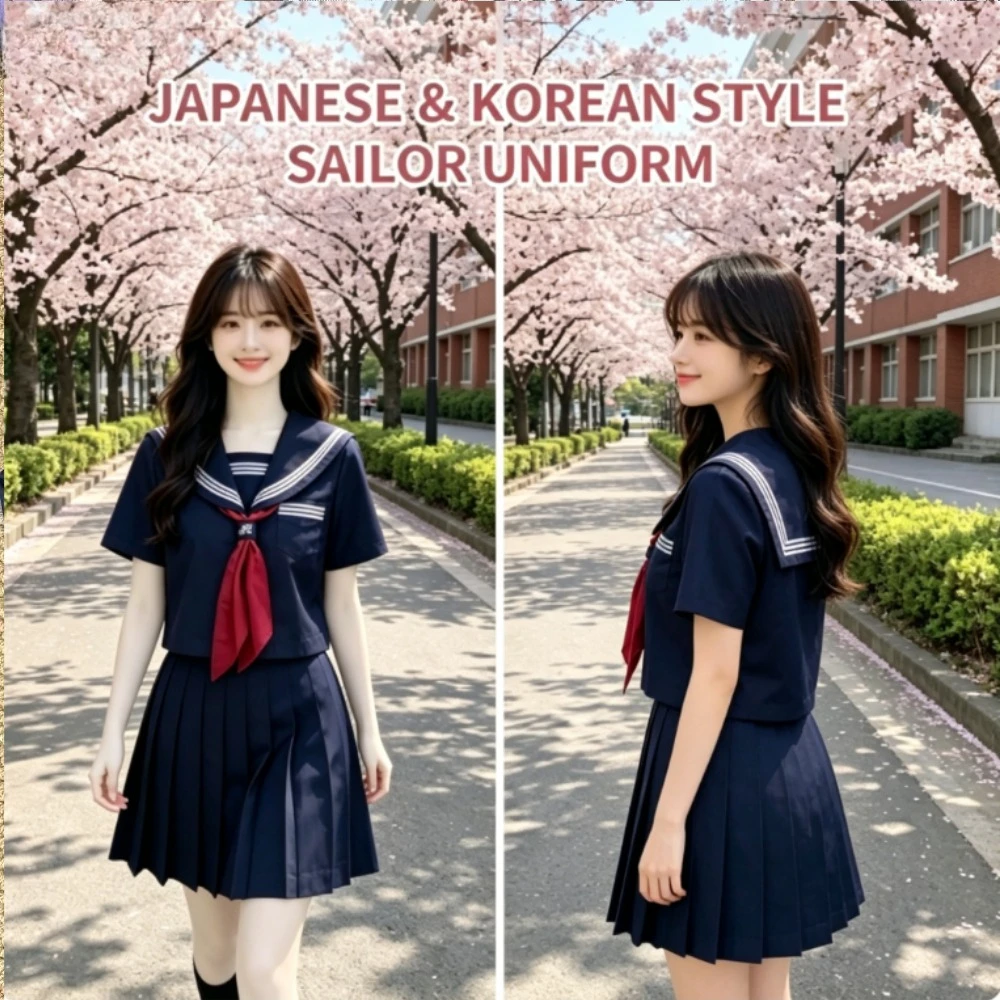 New Cyan 3-Piece JK Sailor Uniform,Genuine Japanese Style,Basic Bad Girl College Outfit for Female Students Daily Campus Wear