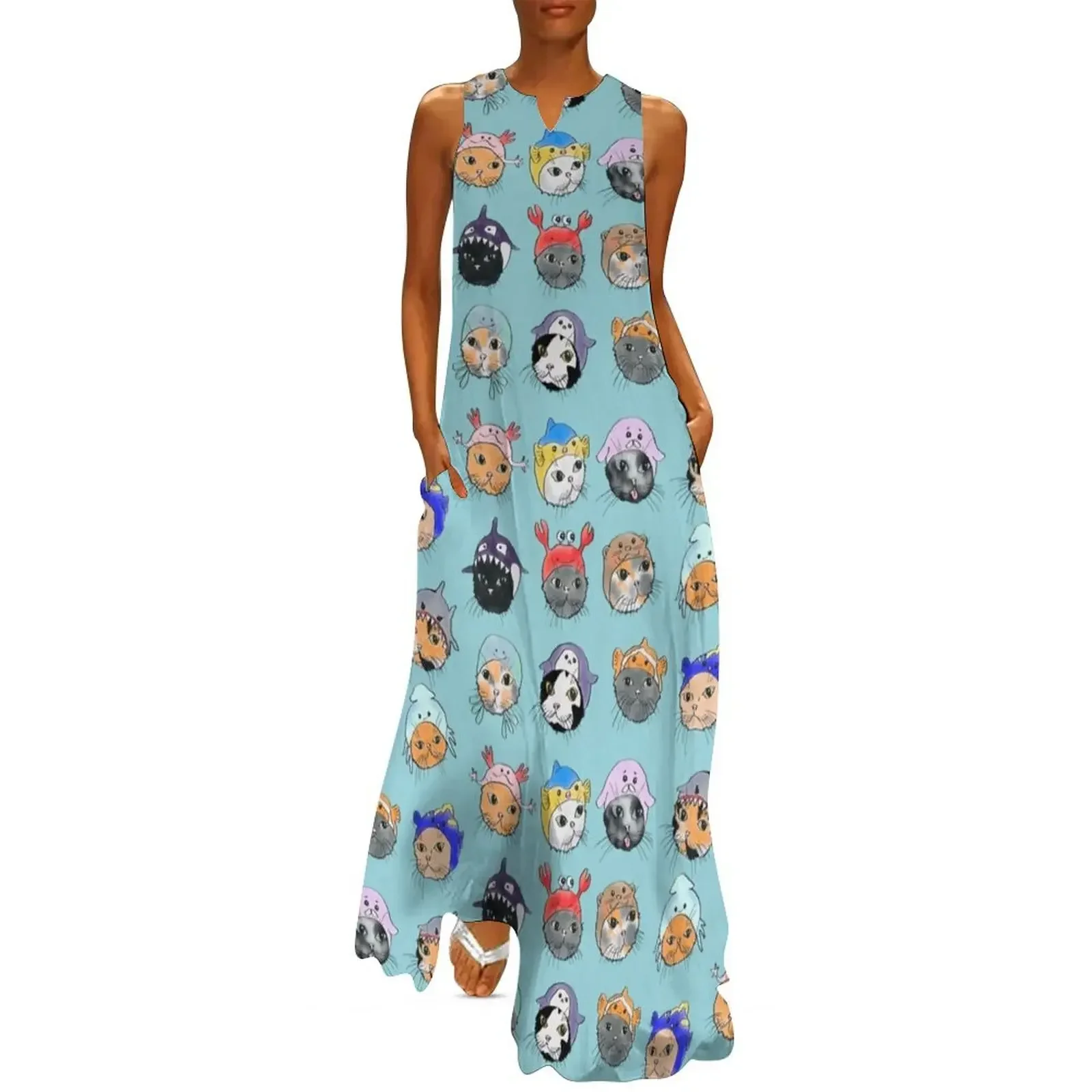

Neko Cap Long Dress long sleeve dress sexy dress elegant dresses plus sizes Beachwear