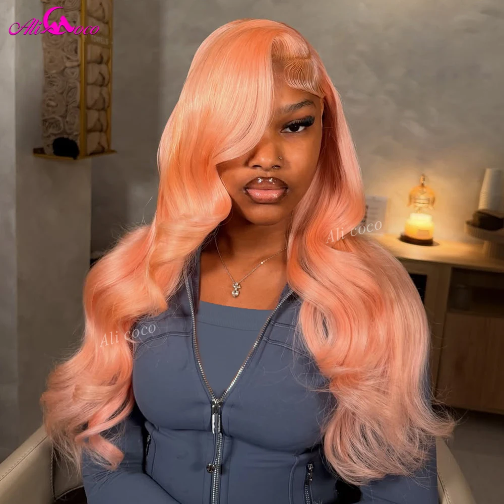 Pink Color 13x4 Lace Front Body Wave Wig Pre Plucked Brazilian Human Hair 13x6 HD Transprent Lace Frontal Wig 32 inch for Woman