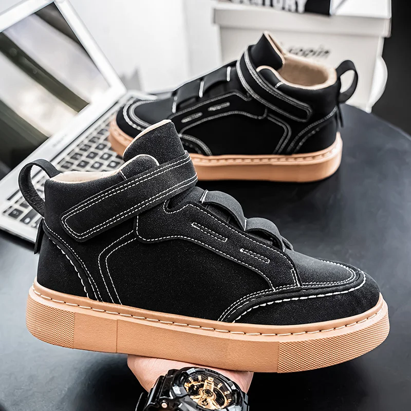 

Осенние черные мужские высокие кроссовки на удобной платформе, мужская замшевая повседневная обувь, дизайнерские ботильоны с петлей на крючках, zapatillas informales