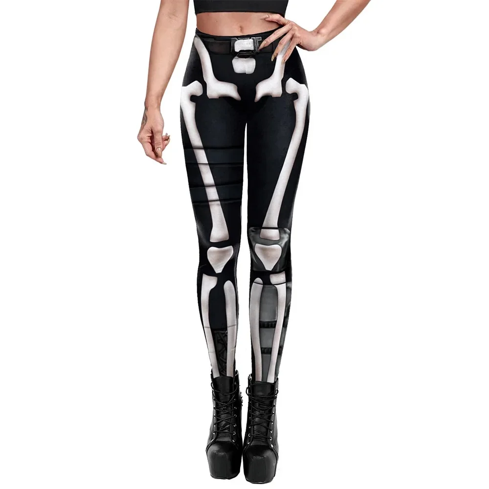 Elastische Yogahose mit 3D-Skelett-Druck für Damen, modisch, kreatives Design, lustige Muster-Leggings, täglich, bequem, hohe Taille
