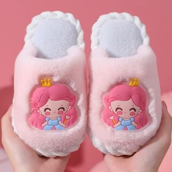 Winter Cute A Little Princess Non-slip Children's Plush Slippers Soft Sole Flip Flops Kids Girls Indoor Warm Home Cotton Shoes