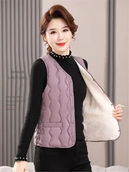 Women Fleece Vests Autumn Ultra-light Sleeveless Jacket Winter Patchwork Padded Lambswool Warm Elastic Button Waistcoat Female