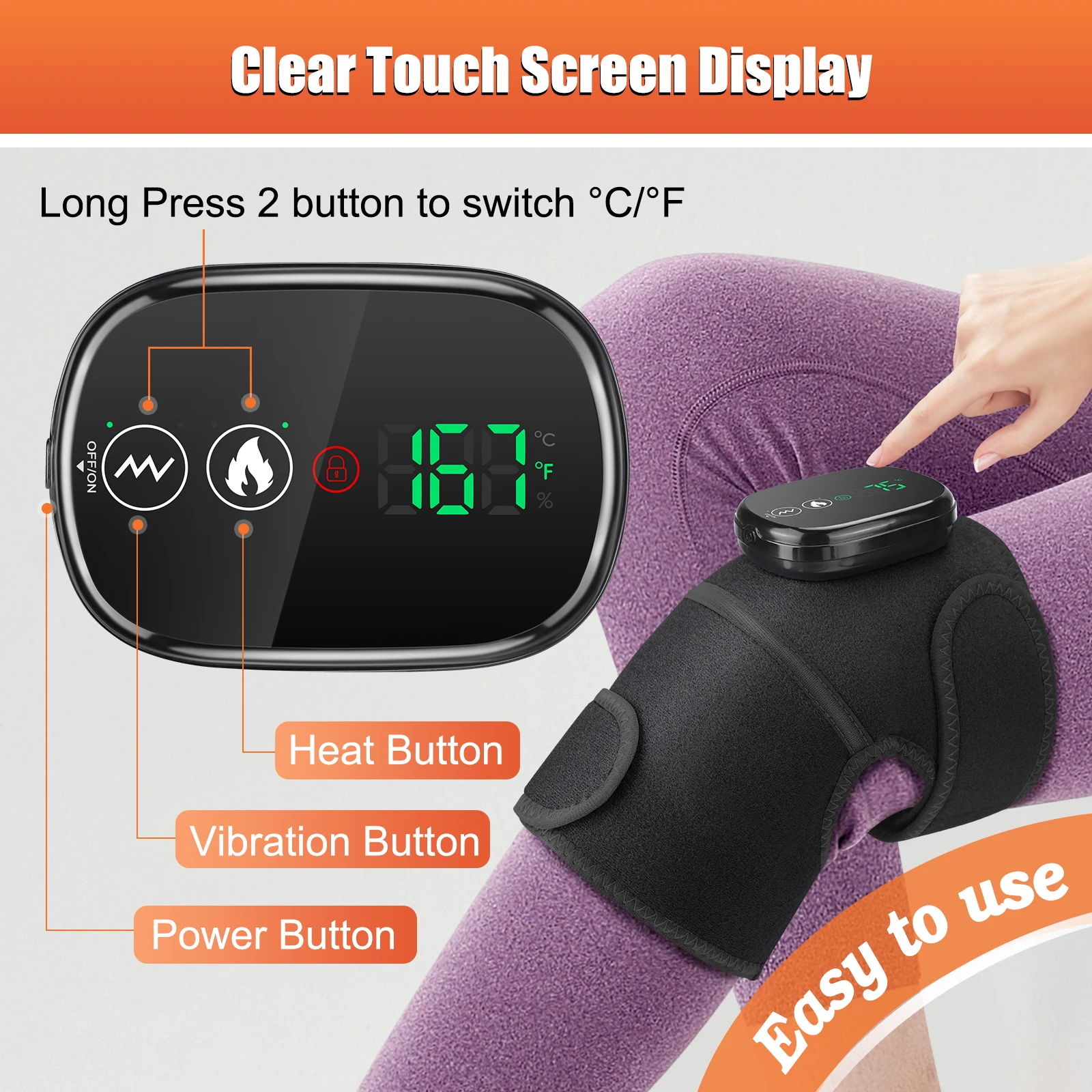 Heated Vibrating Knee Pads for Joint Far-infrared Knee,Shoulder & Elbow Pad 3 in 1 Brace Hot Compress USB Charging Warmer Strap