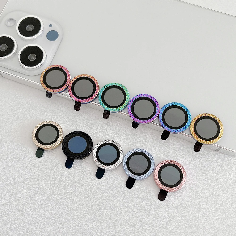 

For iPhone 15 12 11 13 Pro Max Camera Lens Protective Film For iPhone 14 Plus 12 13 Mini Patterned Metal Ring Camera Film