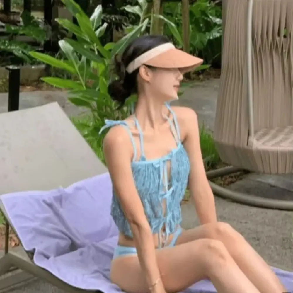 تصميم مثبت على الرقبة، ملابس سباحة ربيعية حرارية، نمط ربطة عنق، نمط منفصل، بيكيني مجوف، تصميم مجوف