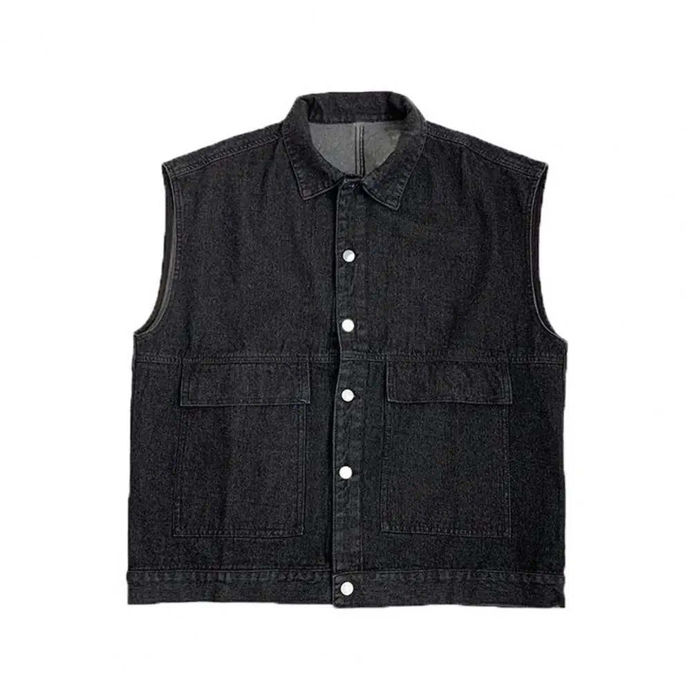 

Men Denim Vest Coat Men's Sleeveless Denim Vest with Large Pockets Ripped Holes Casual Single Breasted Waistcoat for Summer