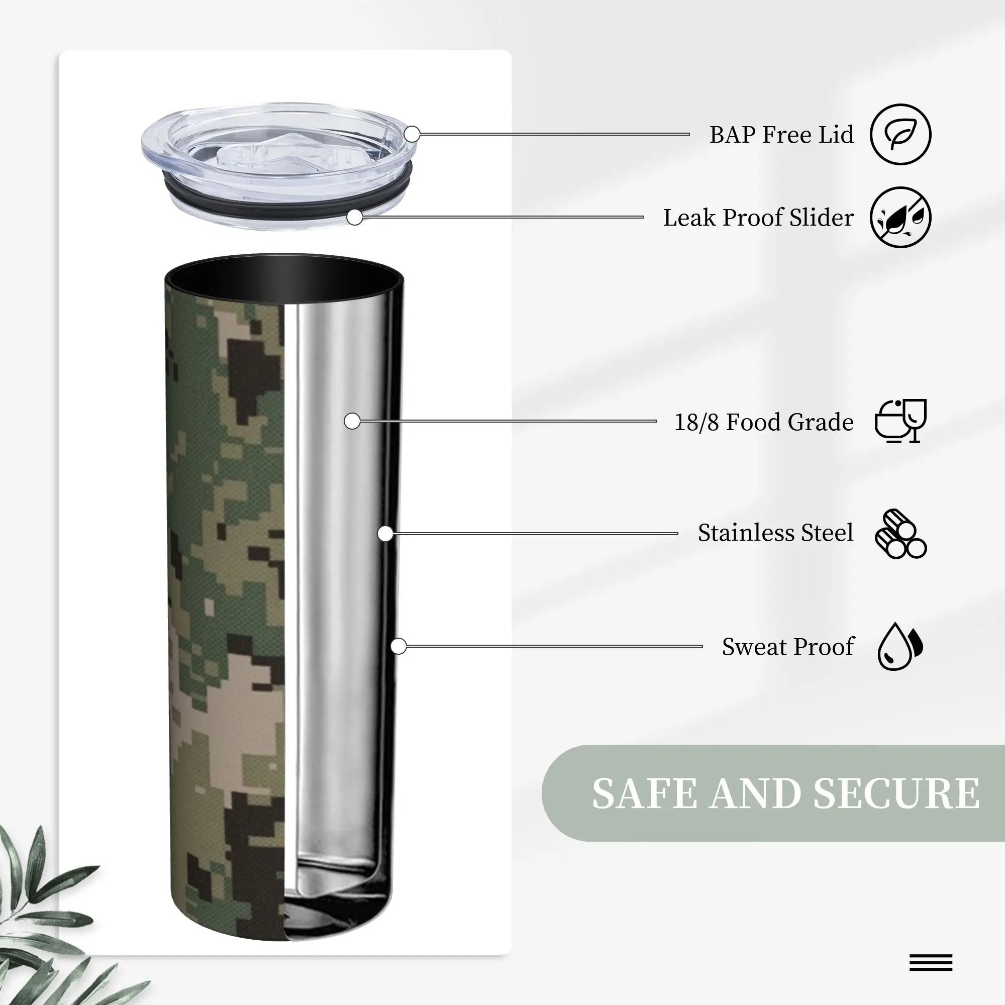 NWU Green Digital Camo Camouflage Insulated Tumbler With Lid Straw Tags Vacuum Thermal Cup Spill Proof Double Water Bottle 20oz - view 5