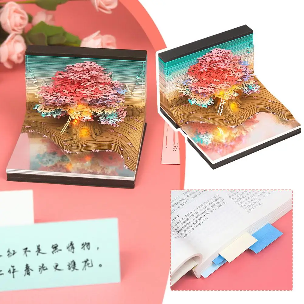 Cherry Blossom Treehouse Treehouse Panoramic 3d Note Paper Carving Tree Panoramic Note House Mirror Three-dimensional Color V0a6