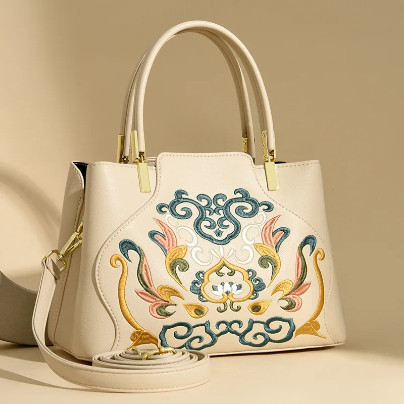 

Fashion Pu Leather Top-handle Bag Embroidery Purse and Handbag Women Luxury Shoulder Crossbody Bags Ladies Tote Large Bag