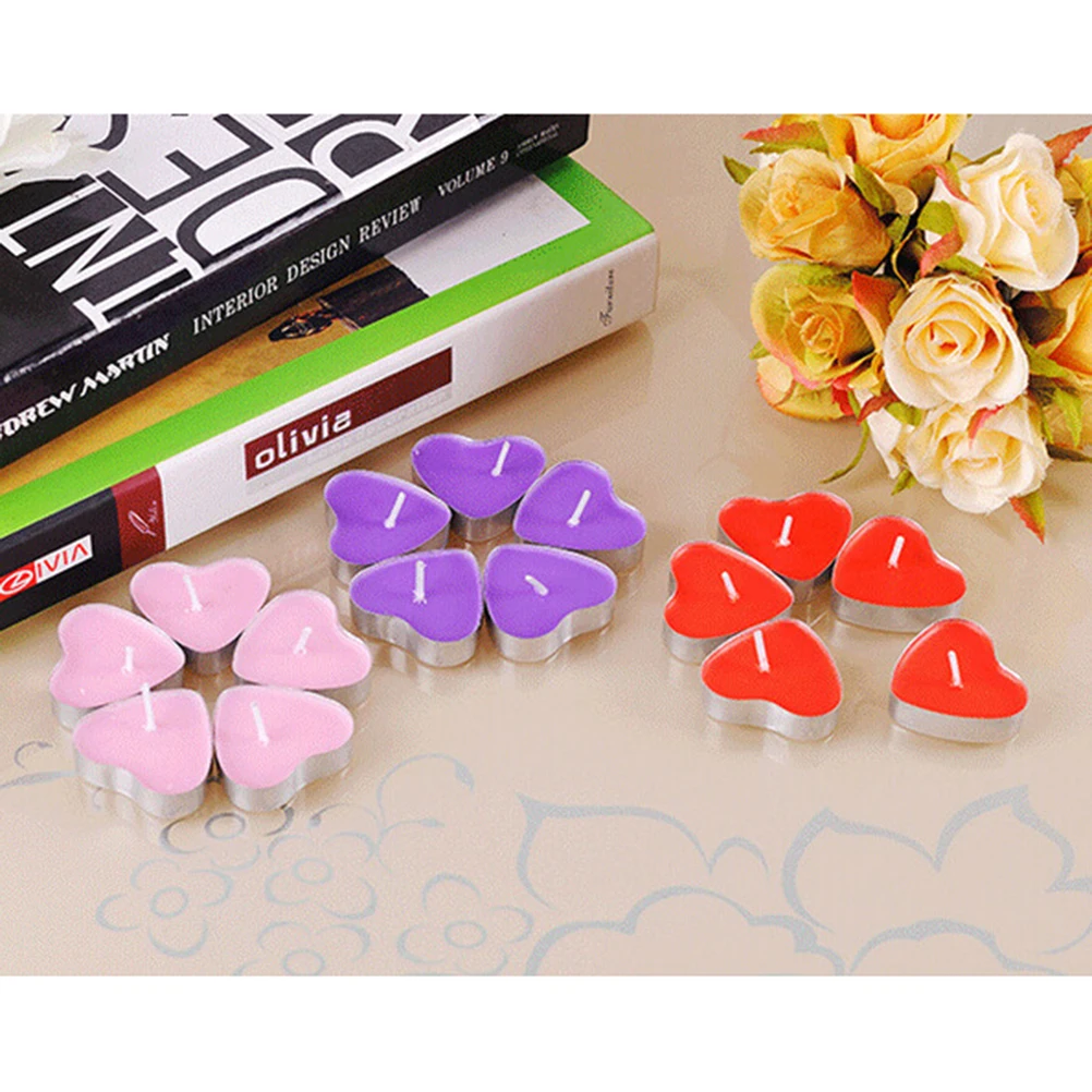 

50Pcs Heart-Shaped Elegant Smoke-Free Wax Candles for Special Occasions Daily Use Power Outage Romantic Dinner Setup