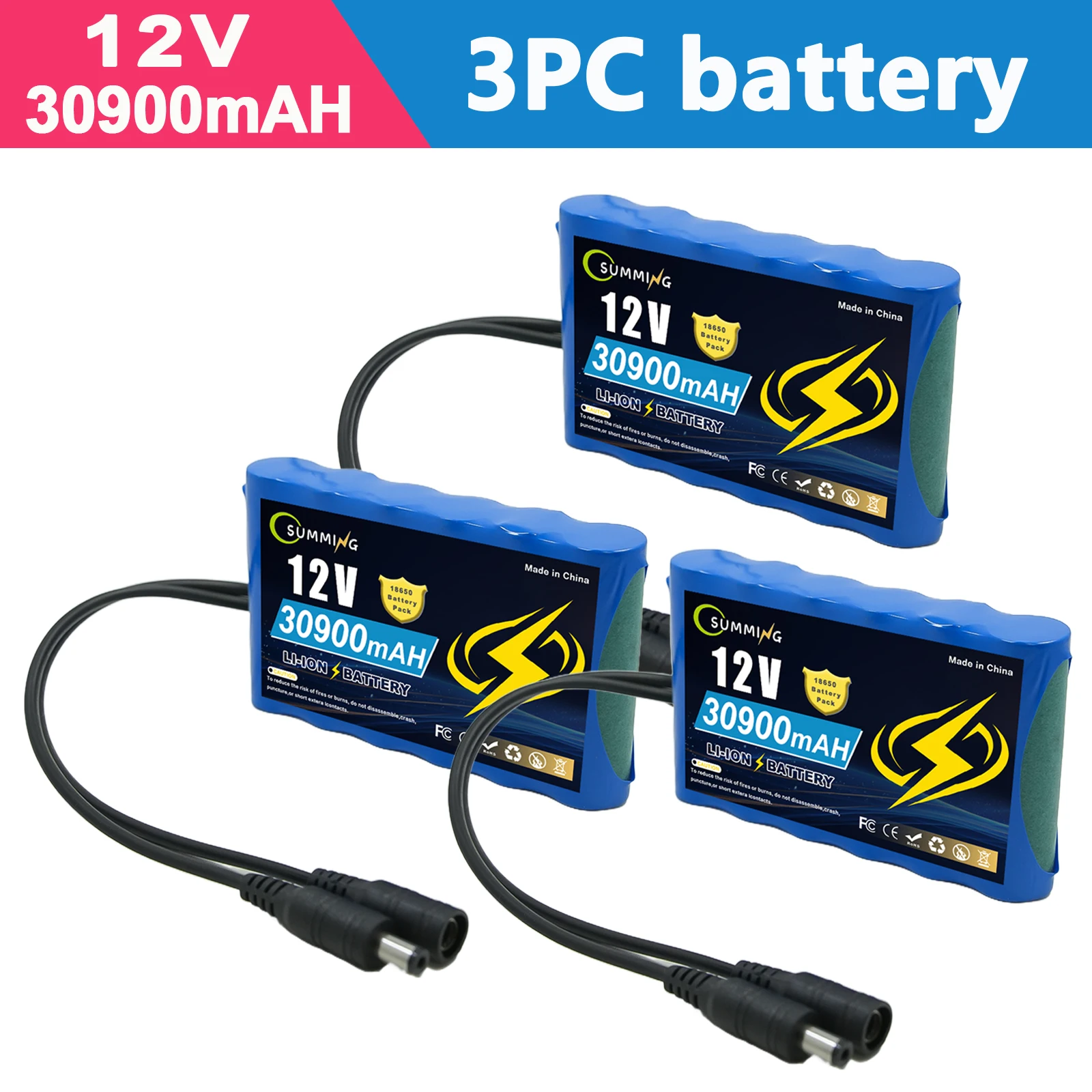 

12V 30900mah Rechargeable Battery Pack Lithium IonDC 12.6v Battery For LED Lamp Light Backup Powe Etc,CCTV Cam Monitor