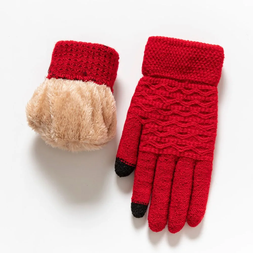 Double Layer Knitted Gloves Lamb Velvet Thickened Driving Gloves Ski Riding Gloves Touch Screen Warm Gloves For Men And Women