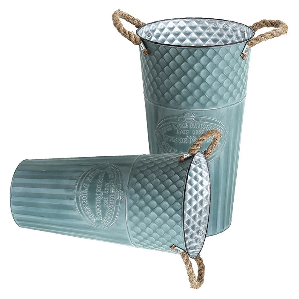 

2pcs Retro Iron Flower Pot Metal Bucket Vase For Home Office Decor Floral Arrangement Container Vintage Plant Storage