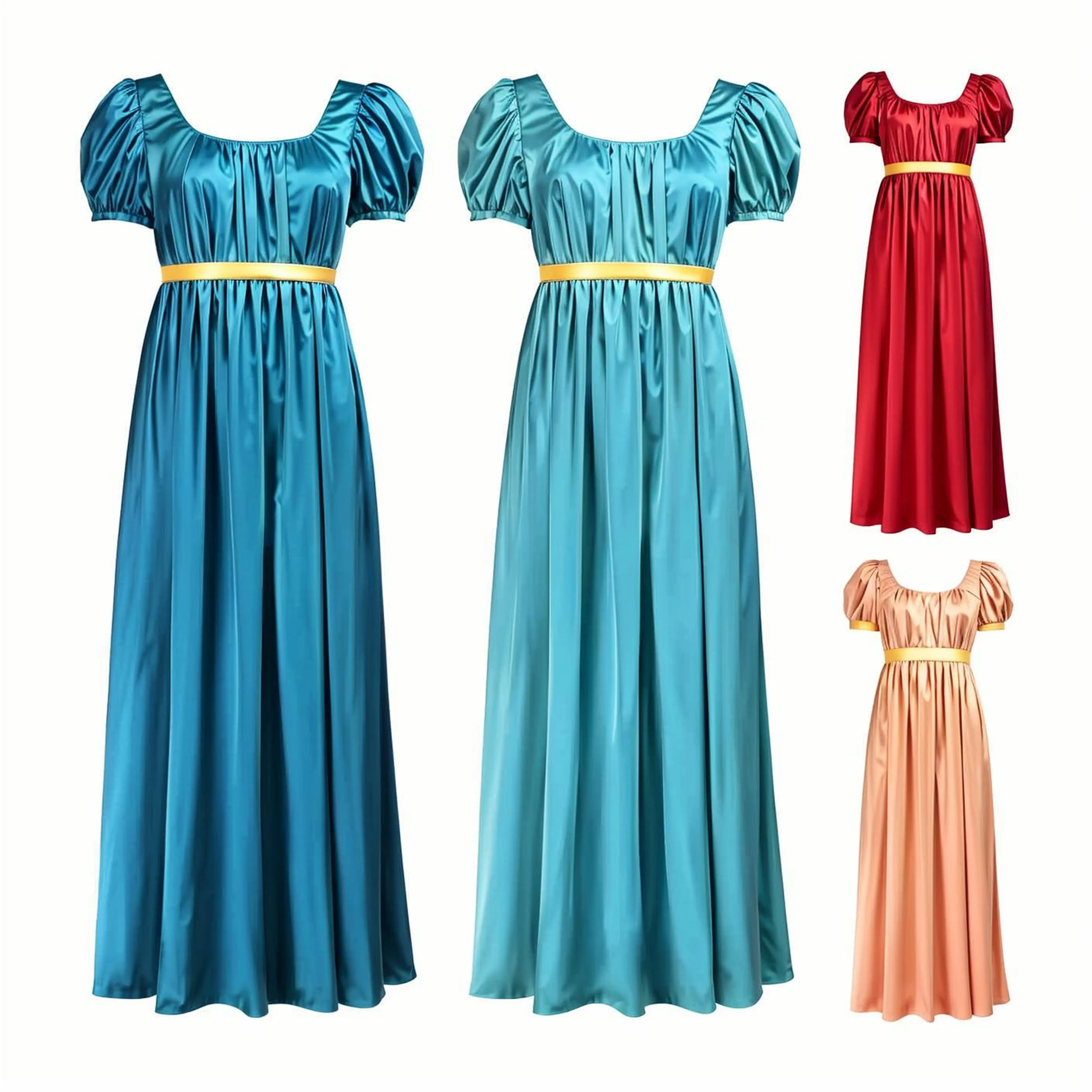 

Medieval Vintage Victorian Ball Gown Dress Women Jane Austen Ruffled Puff Sleeve High Waistline Tea Party Dress