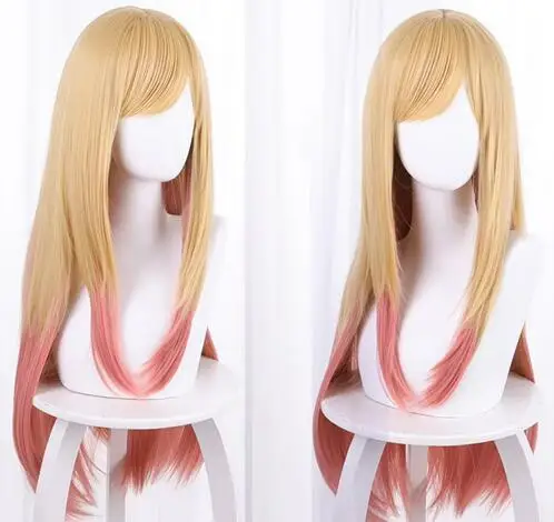 Anime My Dress-Up Darling Marin Kitagawa Cosplay Wig Yellow Pink Gradient Hair Long Straight Hair Kawaii Cute Halloween Carnival