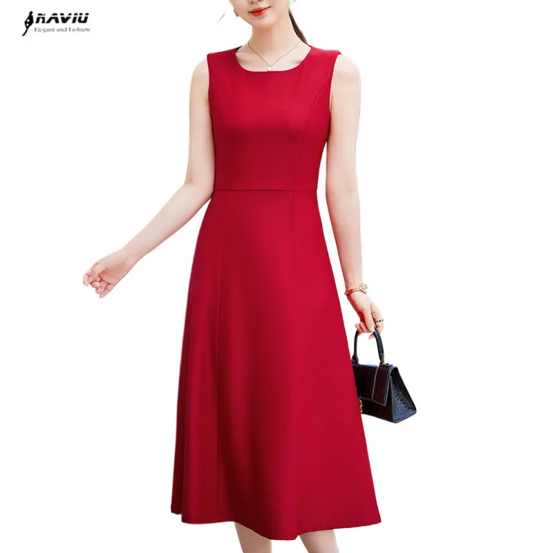 NAVIU Summer Autumn Dress Women 2024 Elegant Office Lady Elegant Dress Women Clothing Sleeveless O Neck Slim A LINE Dresses