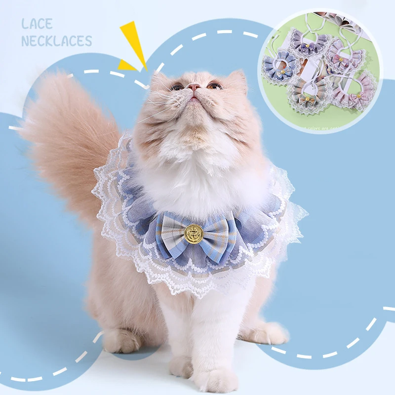 

Plaid Lace Bowtie Pet Collar Cat Dog Bowknot Necklace Lolita Neckerchief Suitable For Daily Pets Dressing up Scarf Accessories