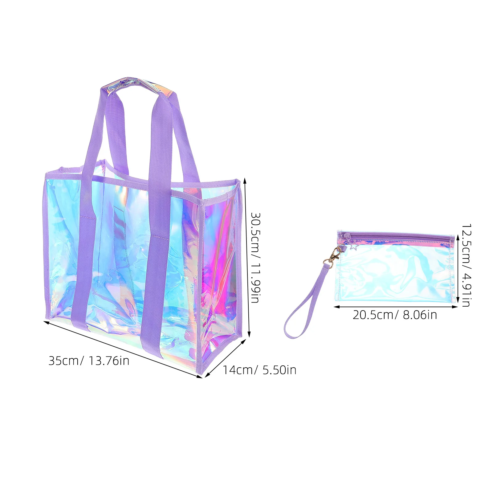 1Set Large Capacity Waterproof Beach Tote Bag Women's Holographic PVC Pool Tote Clear Travel Bag for Summer Outings Storage