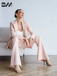 Elegant V-neck Women Pant Suits Spring Summer Office Suit Solid Single Button Business Suits Wedding Tuxedo Blazer Customized